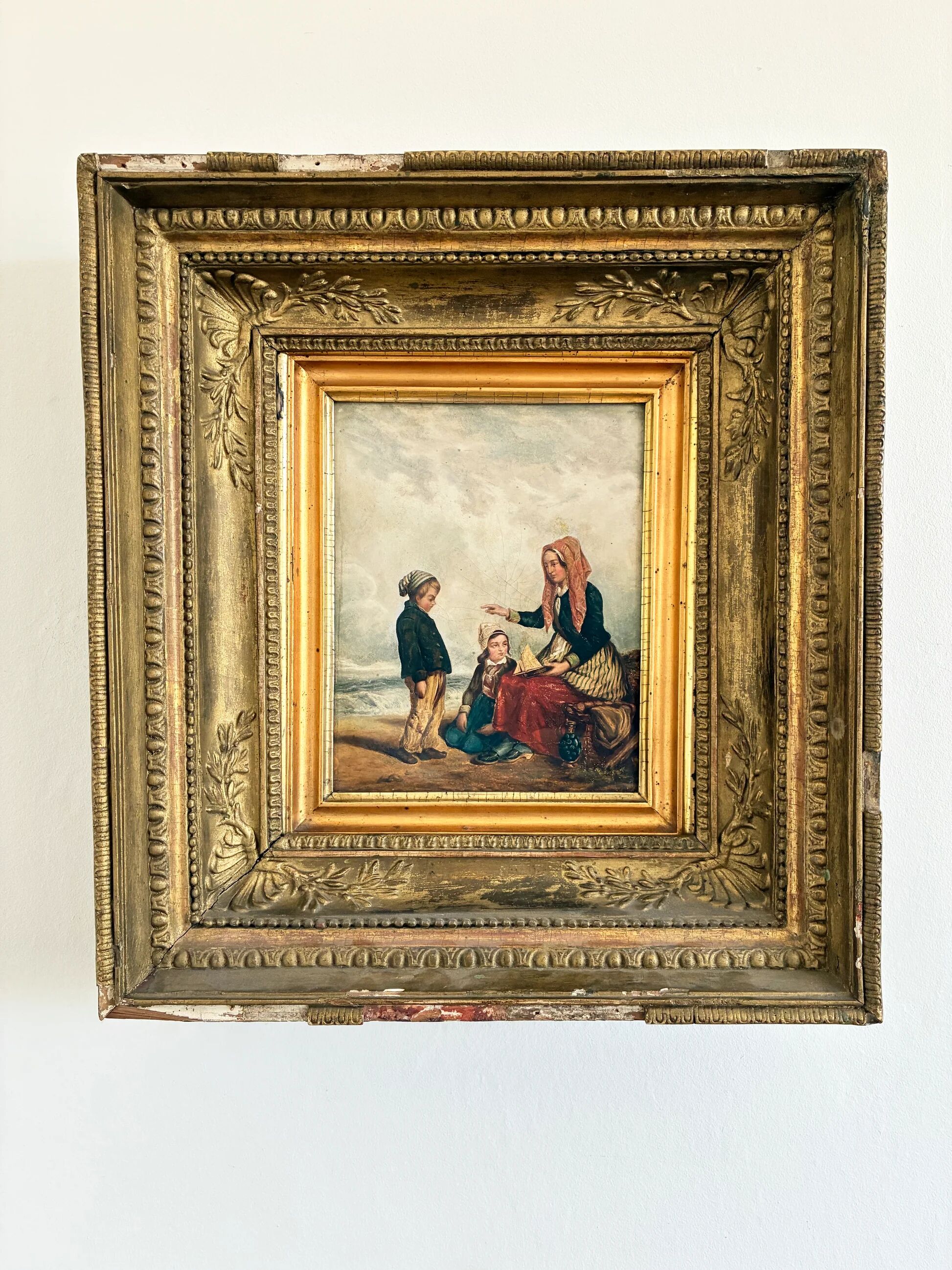 Antique seaside oil painting, c. 1845