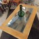 table basse vintage en chêne massif double plateteau verre