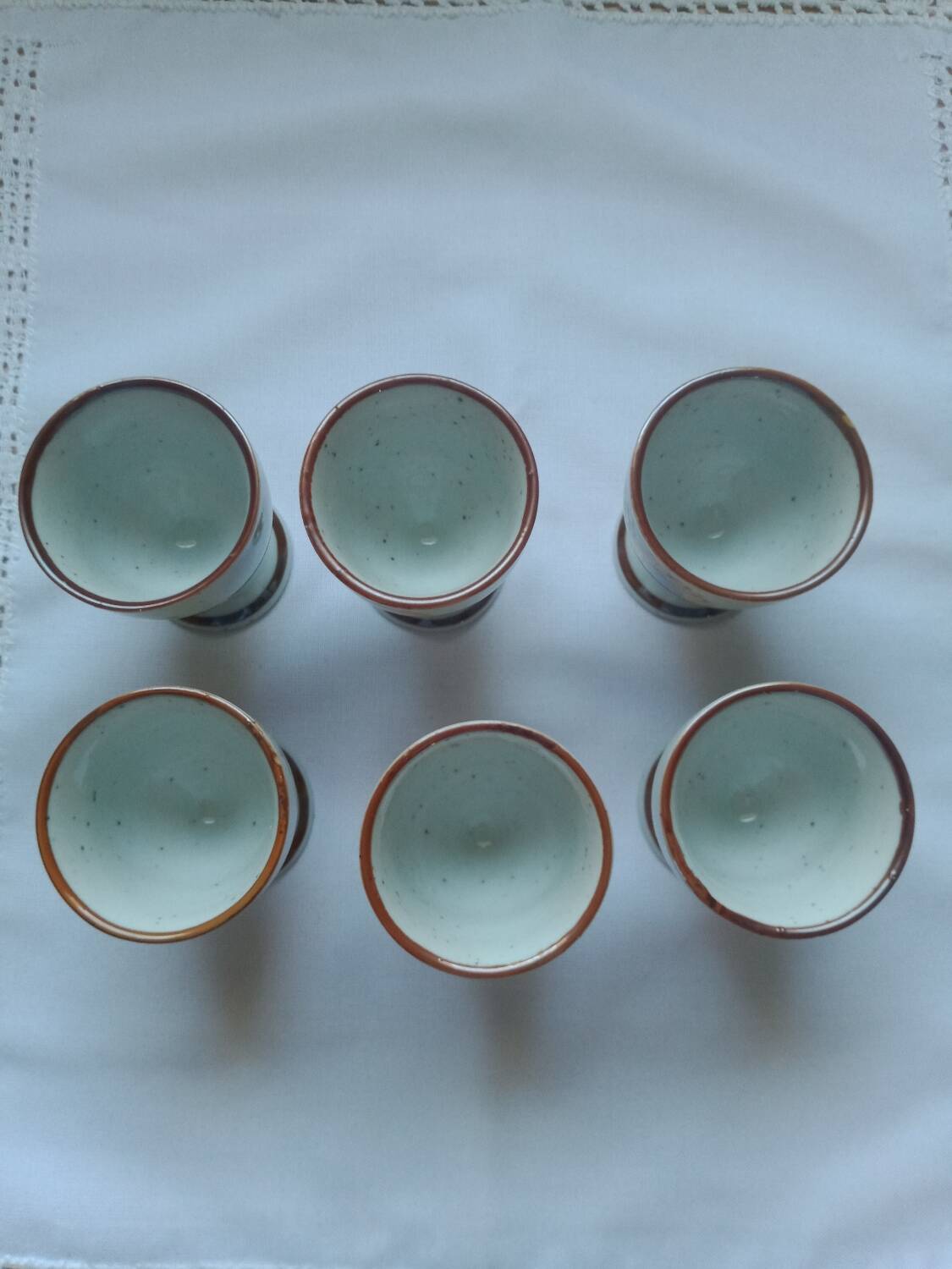 Stoneware egg cups screen printed with sunflowers