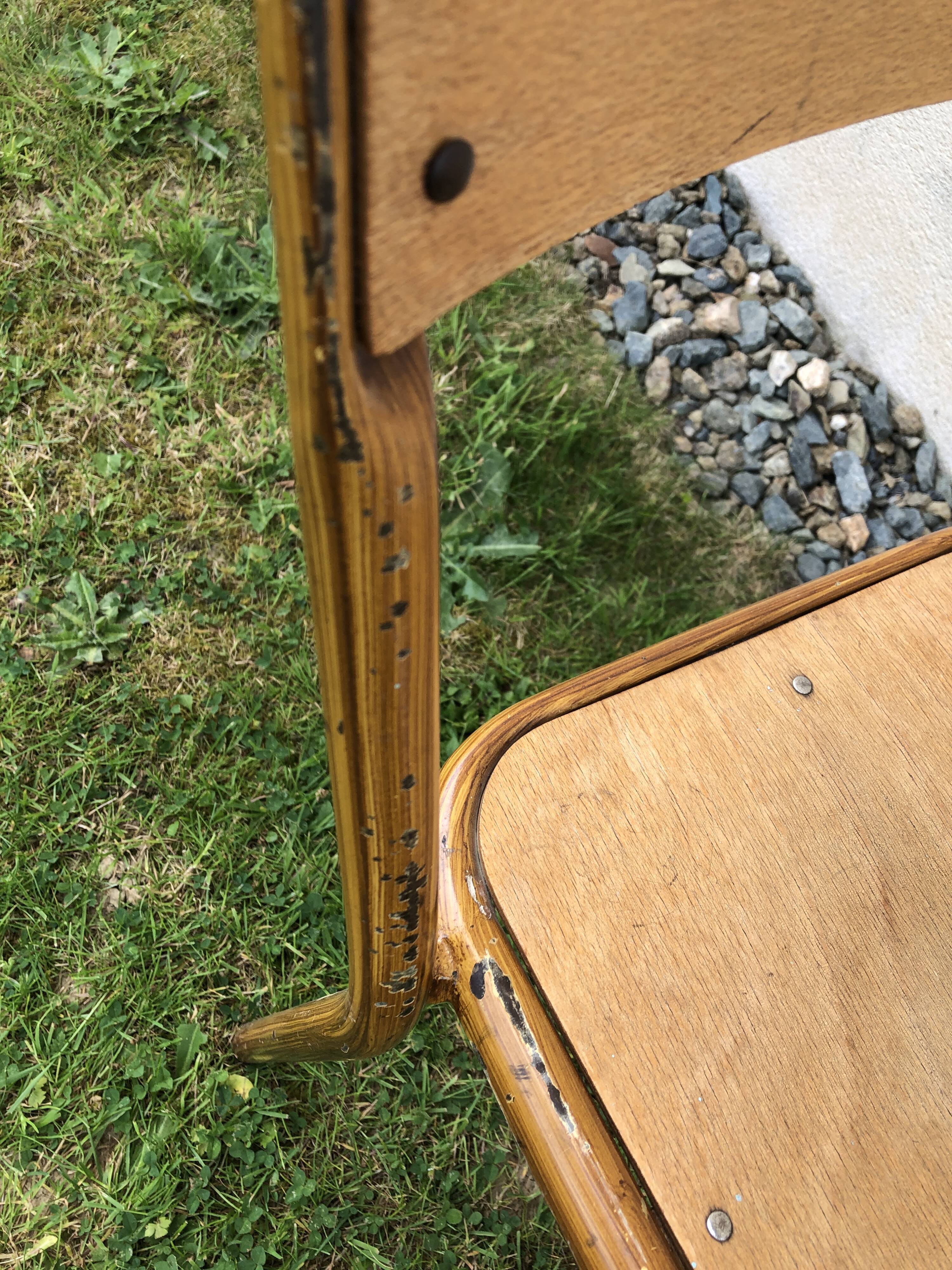 School chair brown vintage wood and metal painted wood way