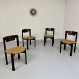 Set of 4 Girsberger Scandinavian style chairs from the 80s, vintage wood