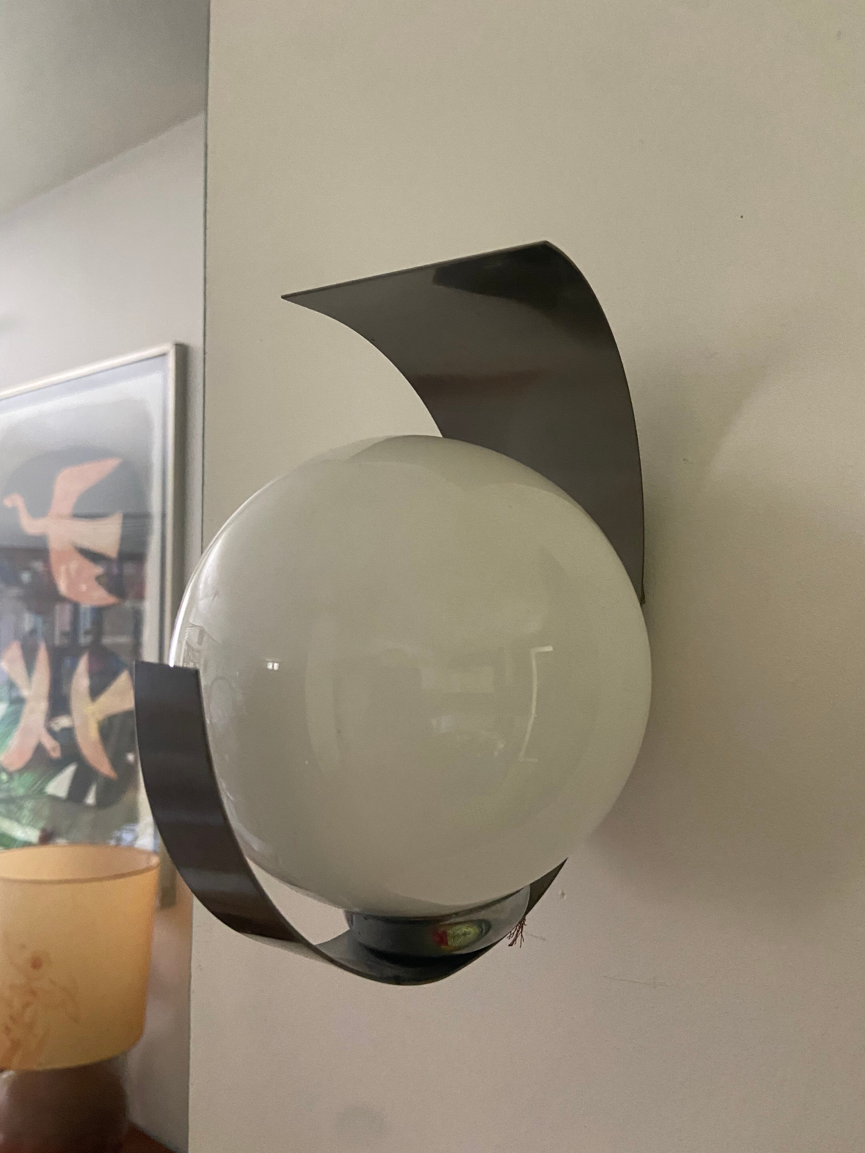 Space age chrome and opaline wall lamp