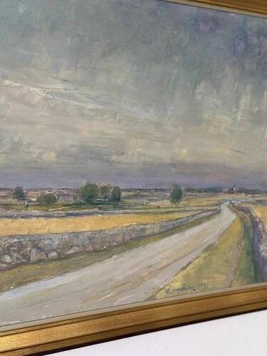 Swedish Oil on Panel “Räpplinge, Öland” by Emil Hagström, Vintage 70.5×55.5cm