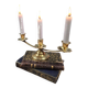 Vintage brass candle holder with 3 lights, flower drip trays, ideal for a centrepiece.