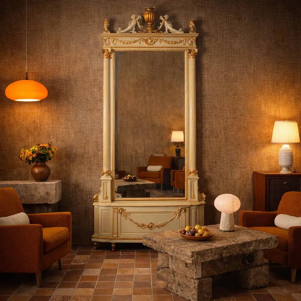 Antique neoclassical mirror in lacquered wood, 19th century