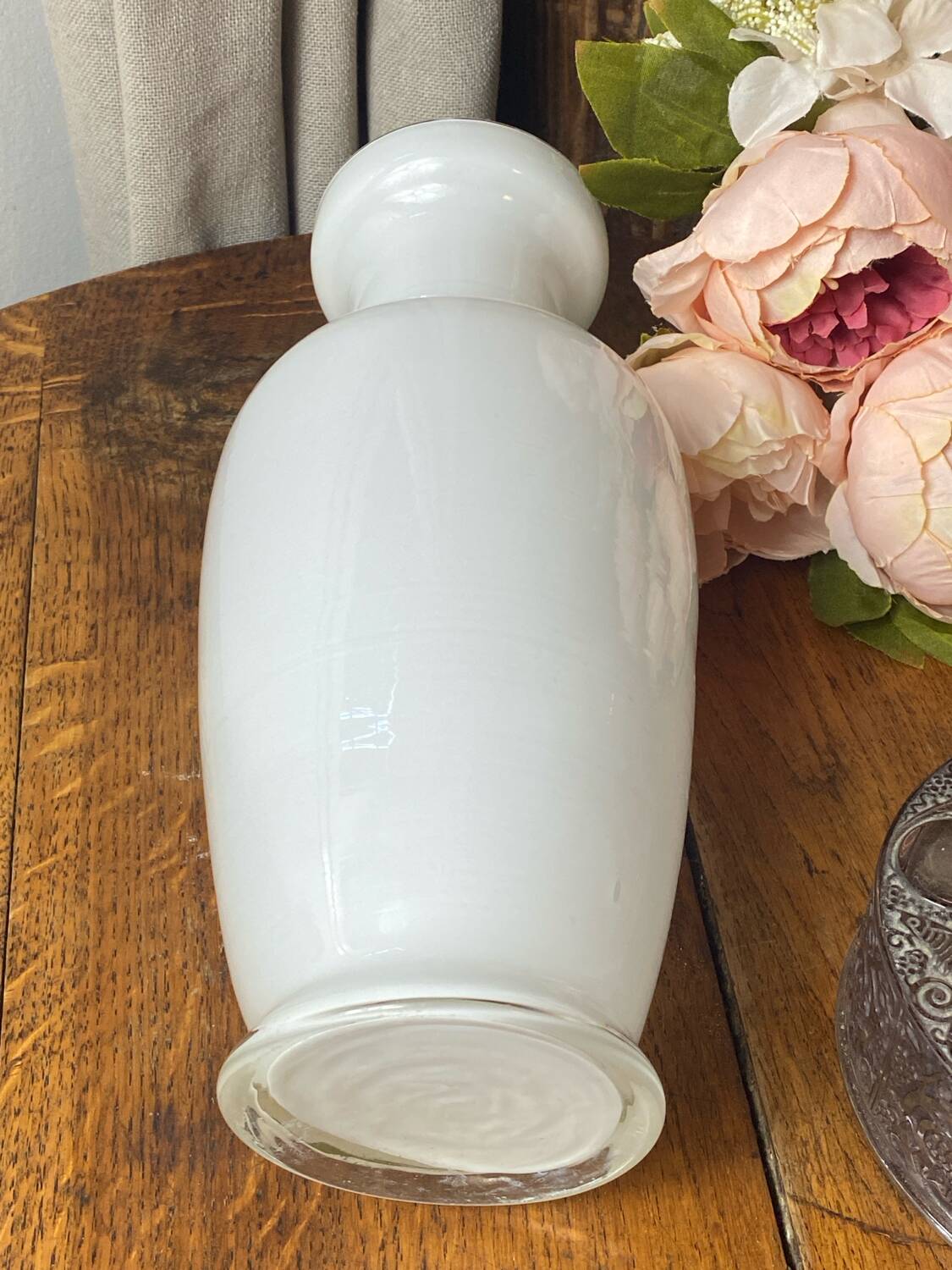 White glass vase