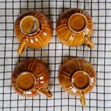 Set of 4 caramel enamel cups and bowls