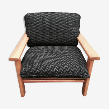 Wide armchair Scandinavian solid oak design 1960