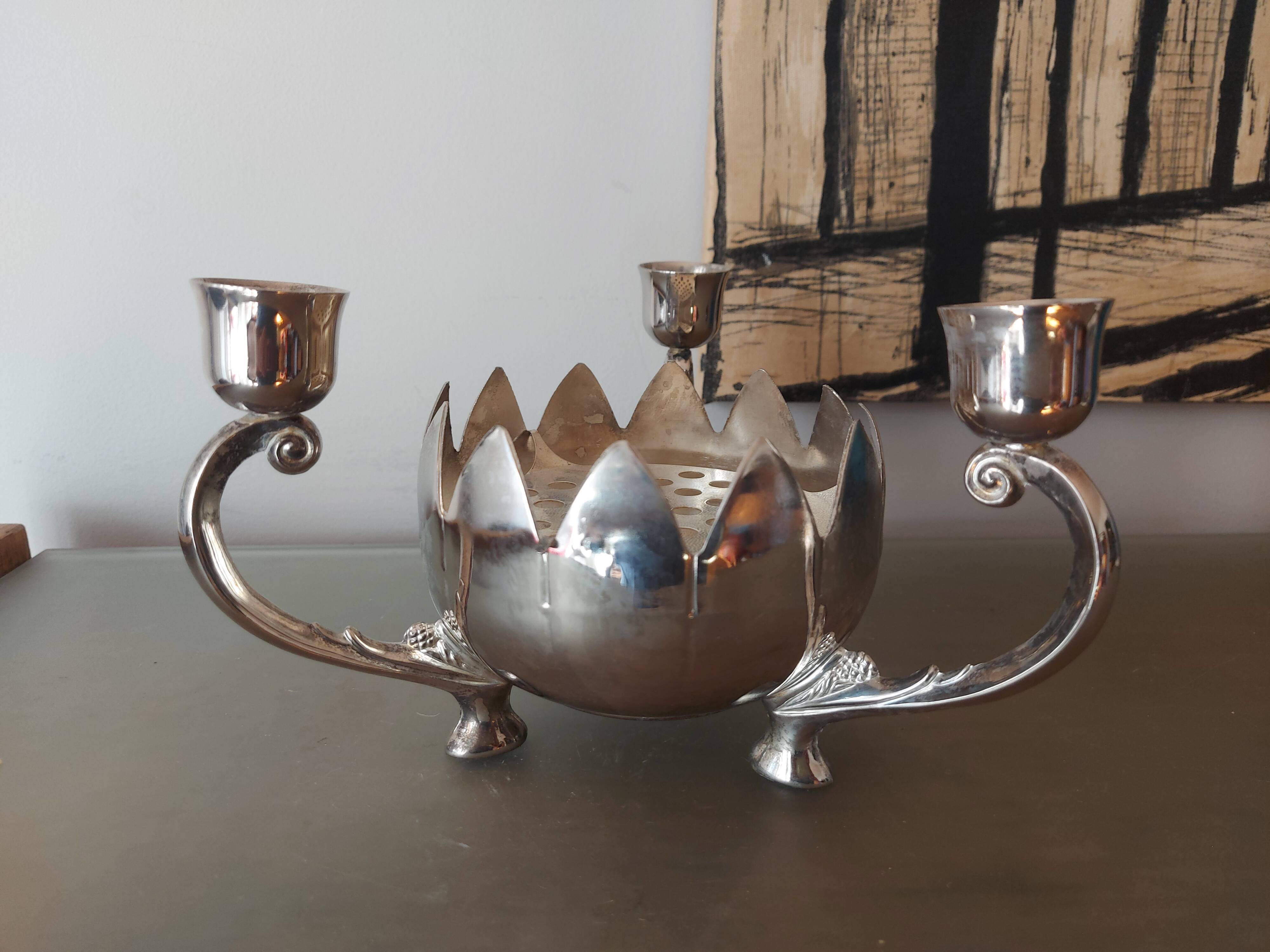 Candle holder, silver metal table cdown