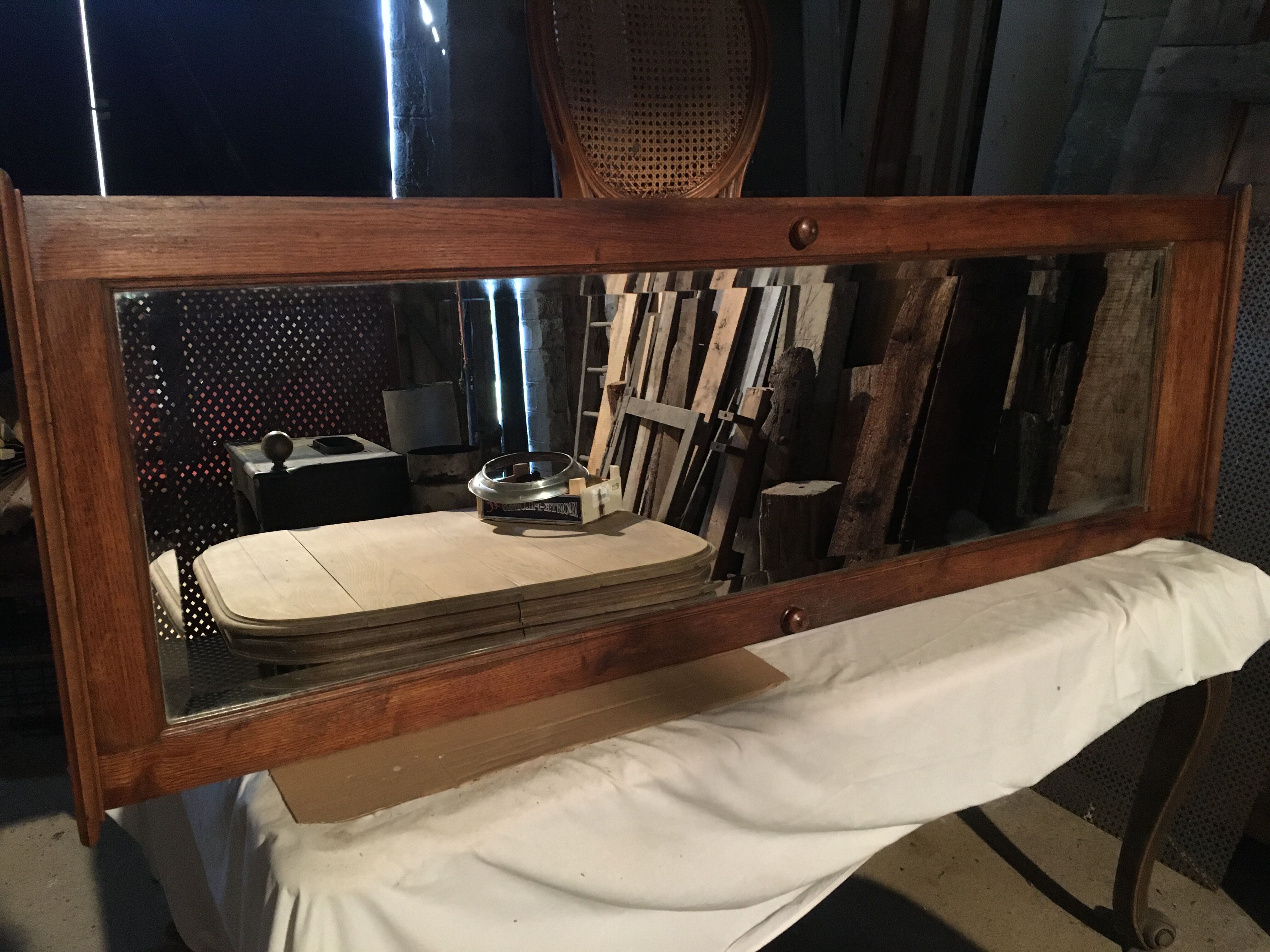 Bevelled mirror oak frame