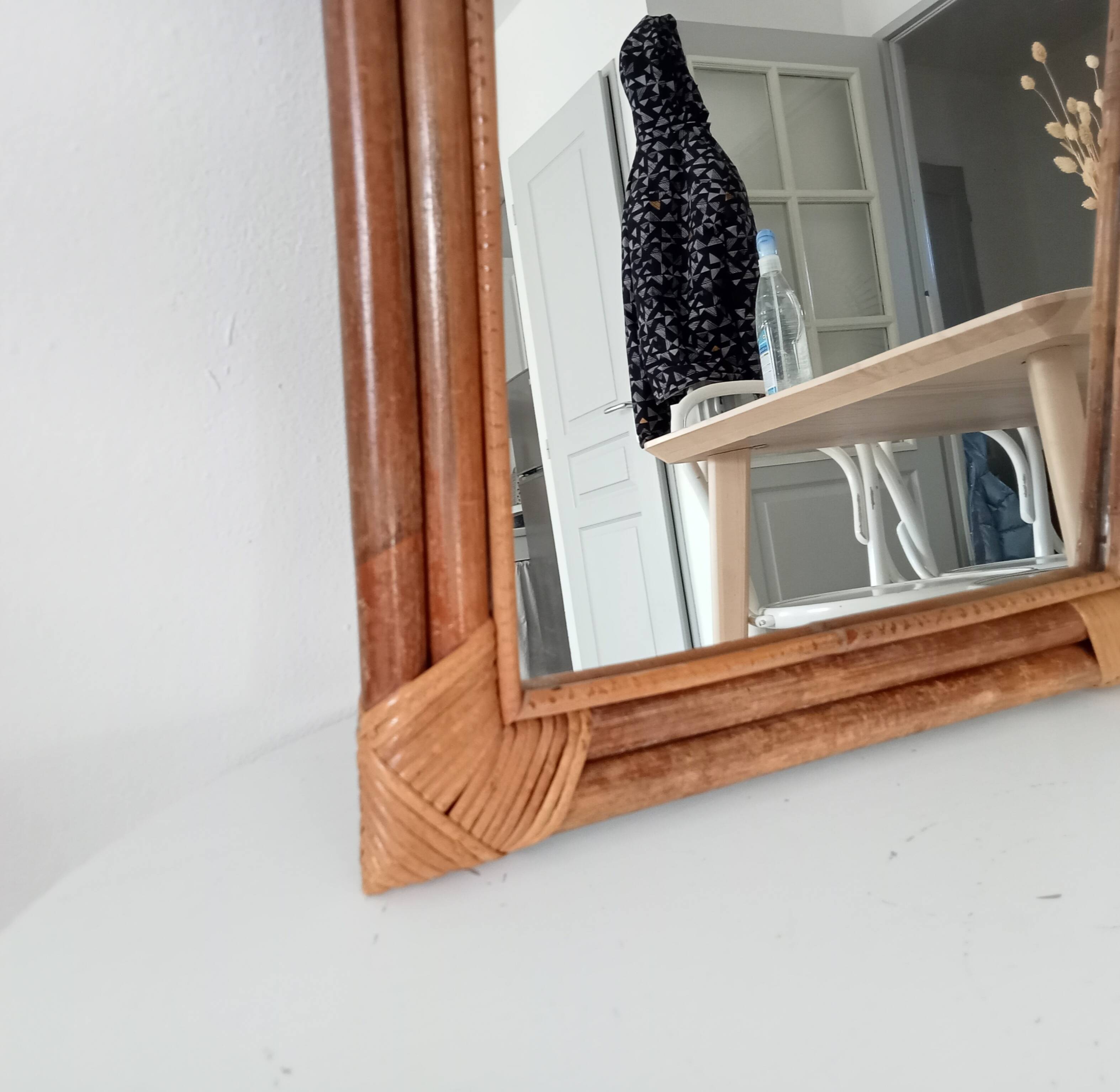 Vintage bamboo and rattan mirror from the 60s/70s, 50*40 cm.