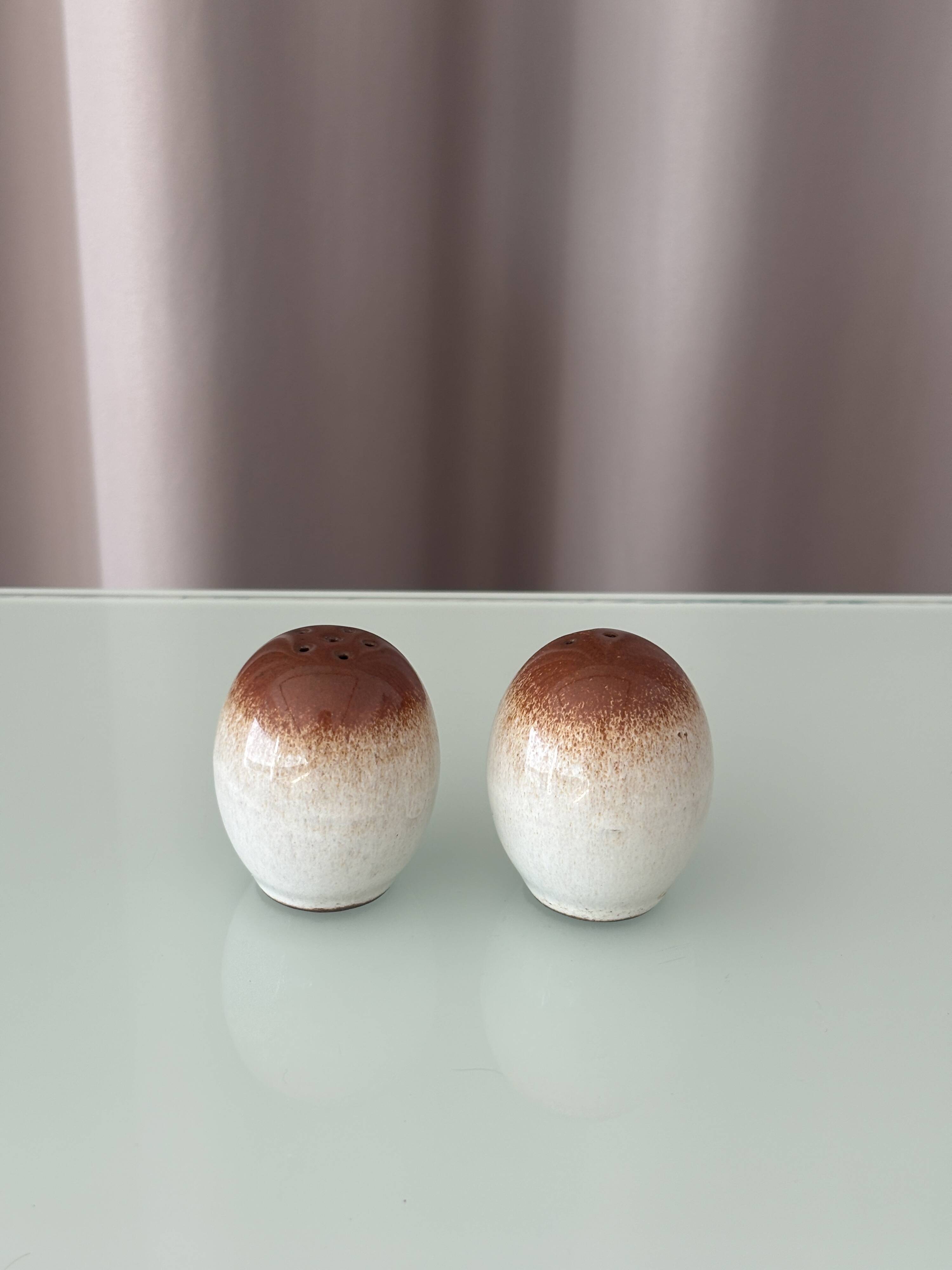 Vintage West German Steinzeug Salt & Pepper Shakers – Brown & Cream Stonewa