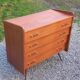 Vintage mahogany commode with metal tapered legs, 4 drawers, 1950s.