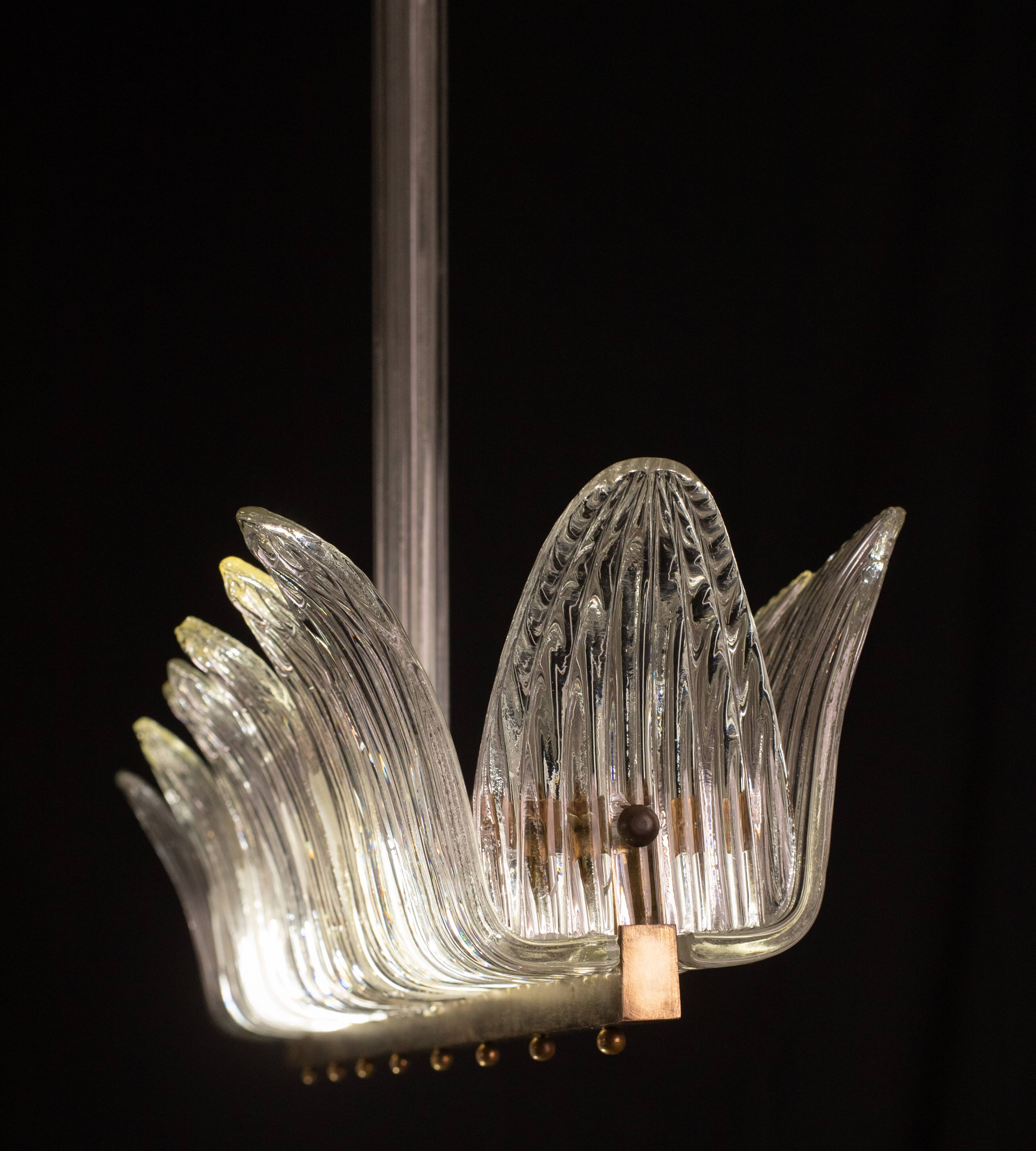 Luxury Large Size Art Decò Chandelier By Barovier e Toso, Murano Glass, 1940
