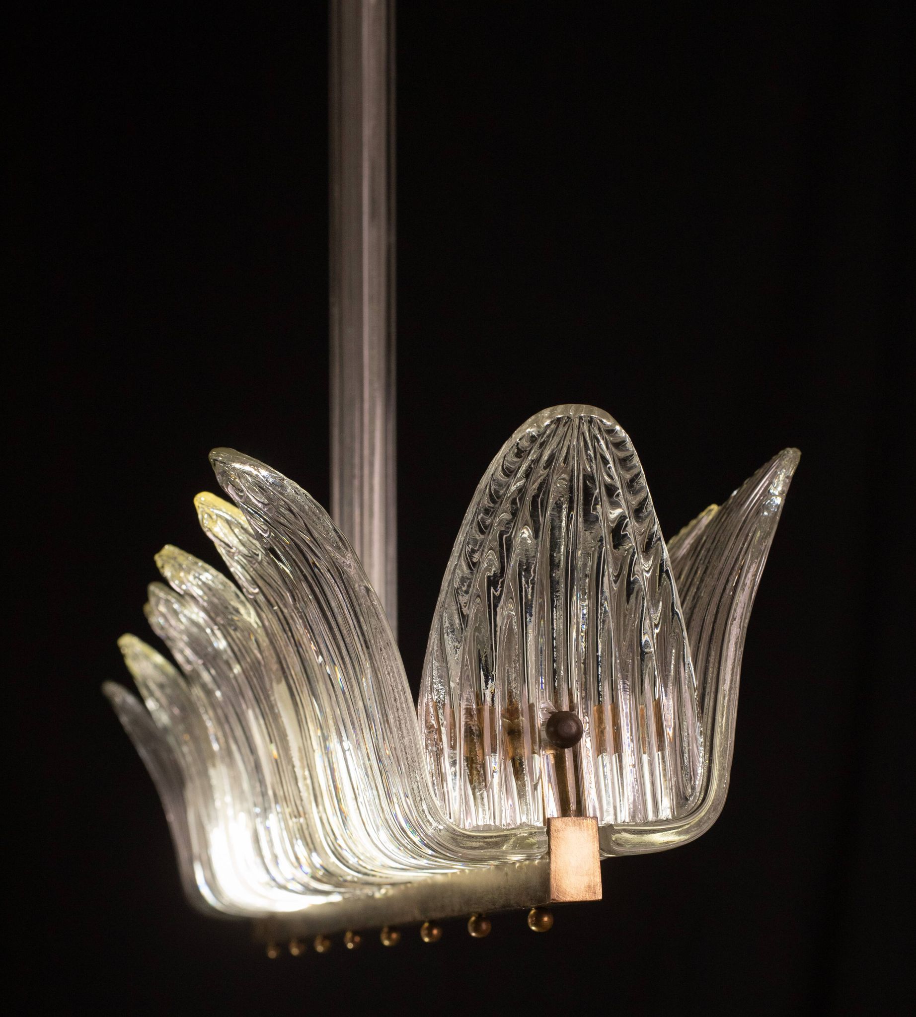 Luxury Large Size Art Decò Chandelier By Barovier e Toso, Murano Glass, 1940