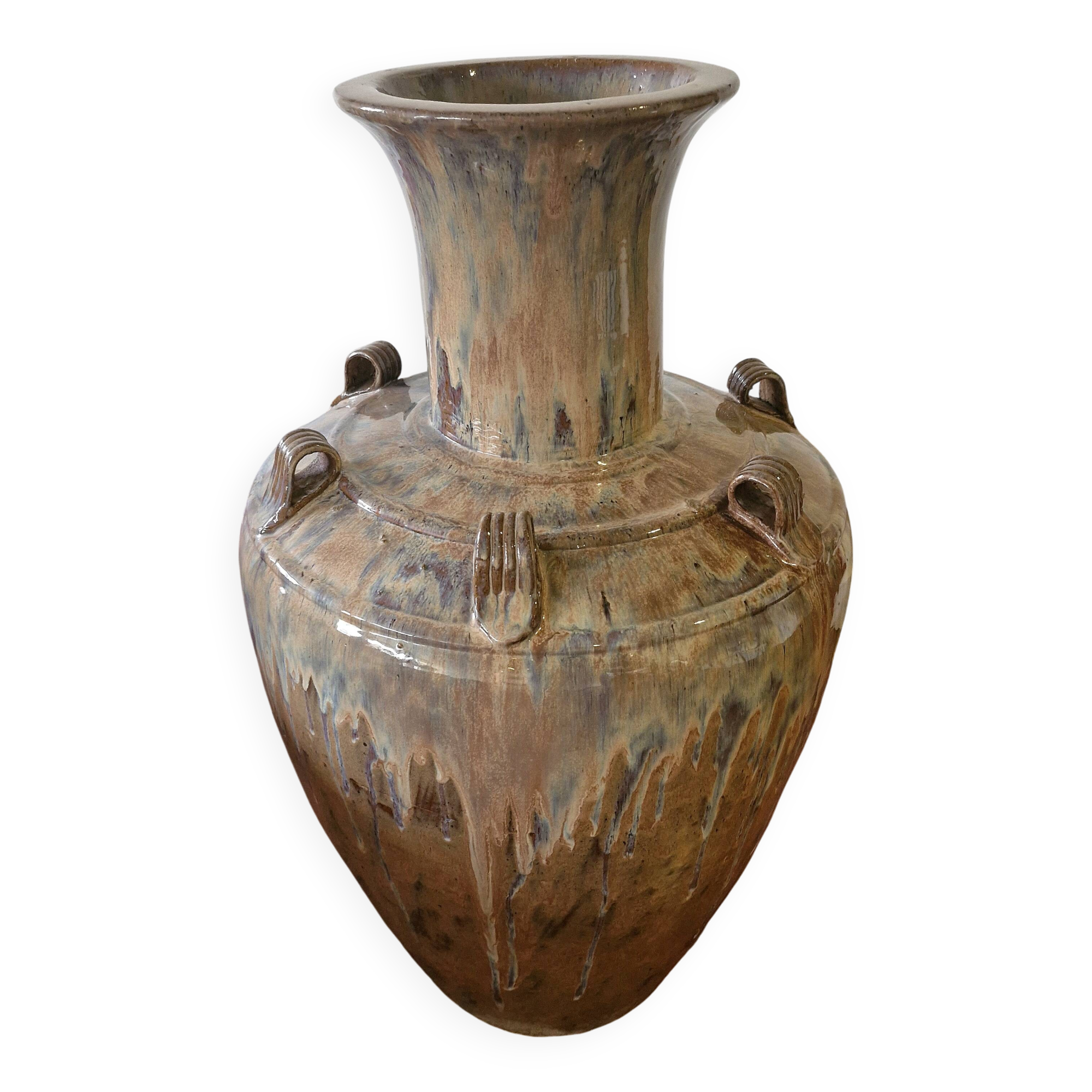 Large handled jar in glazed terracotta