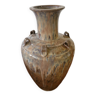 Large handled jar in glazed terracotta