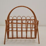 Vintage rattan and bamboo magazine holder,czechoslovakia,1970's.
