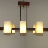 Vintage Retro Scandinavian Style 6 Light Teak Brass & Perspex Chandelier 4444