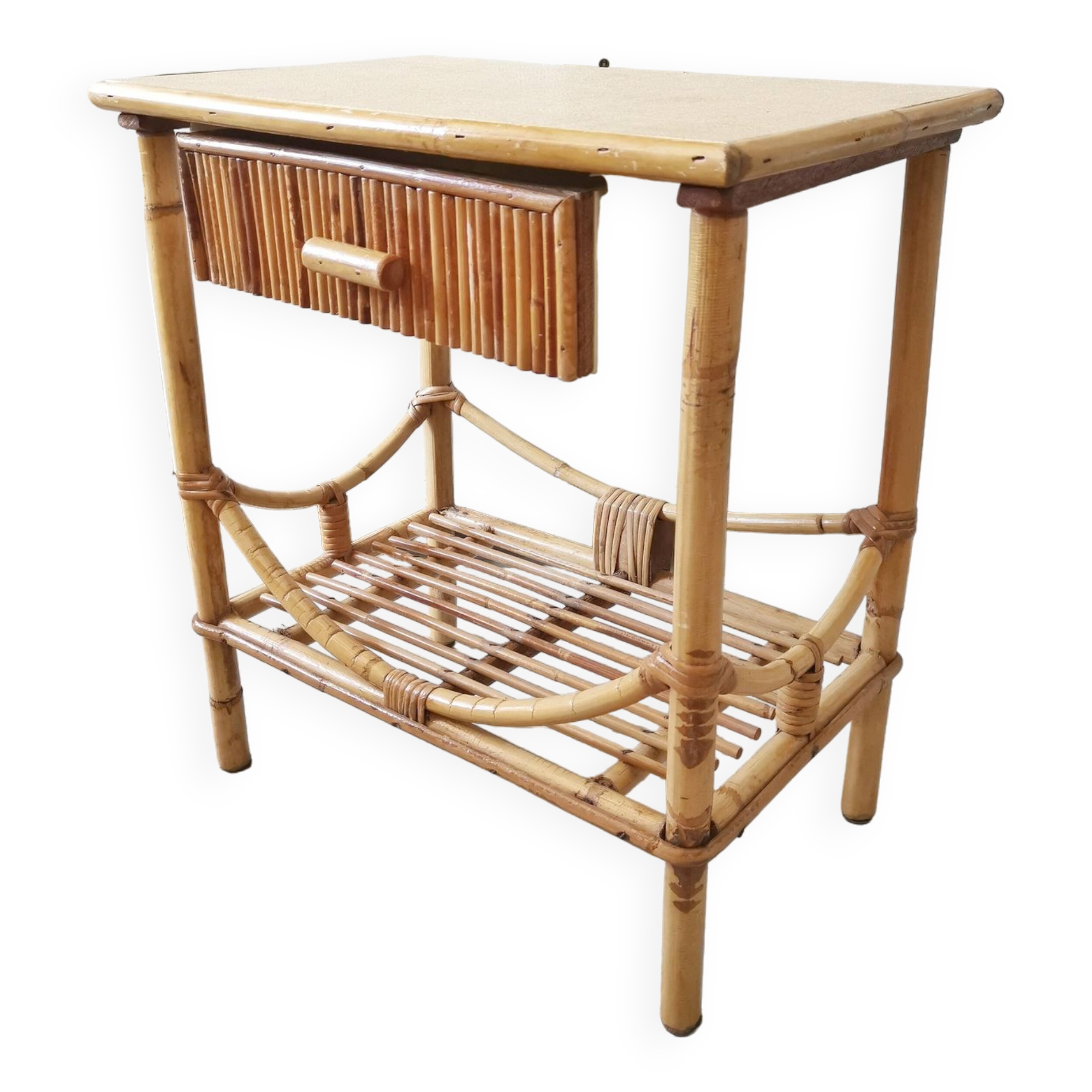 Bedside table, vintage wicker rattan nightstand