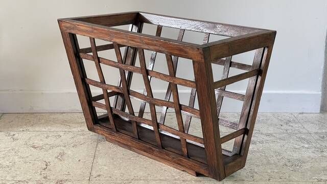Vintage woven oak magazine rack