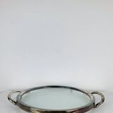 Plateau en métal argenté et verre, vintage