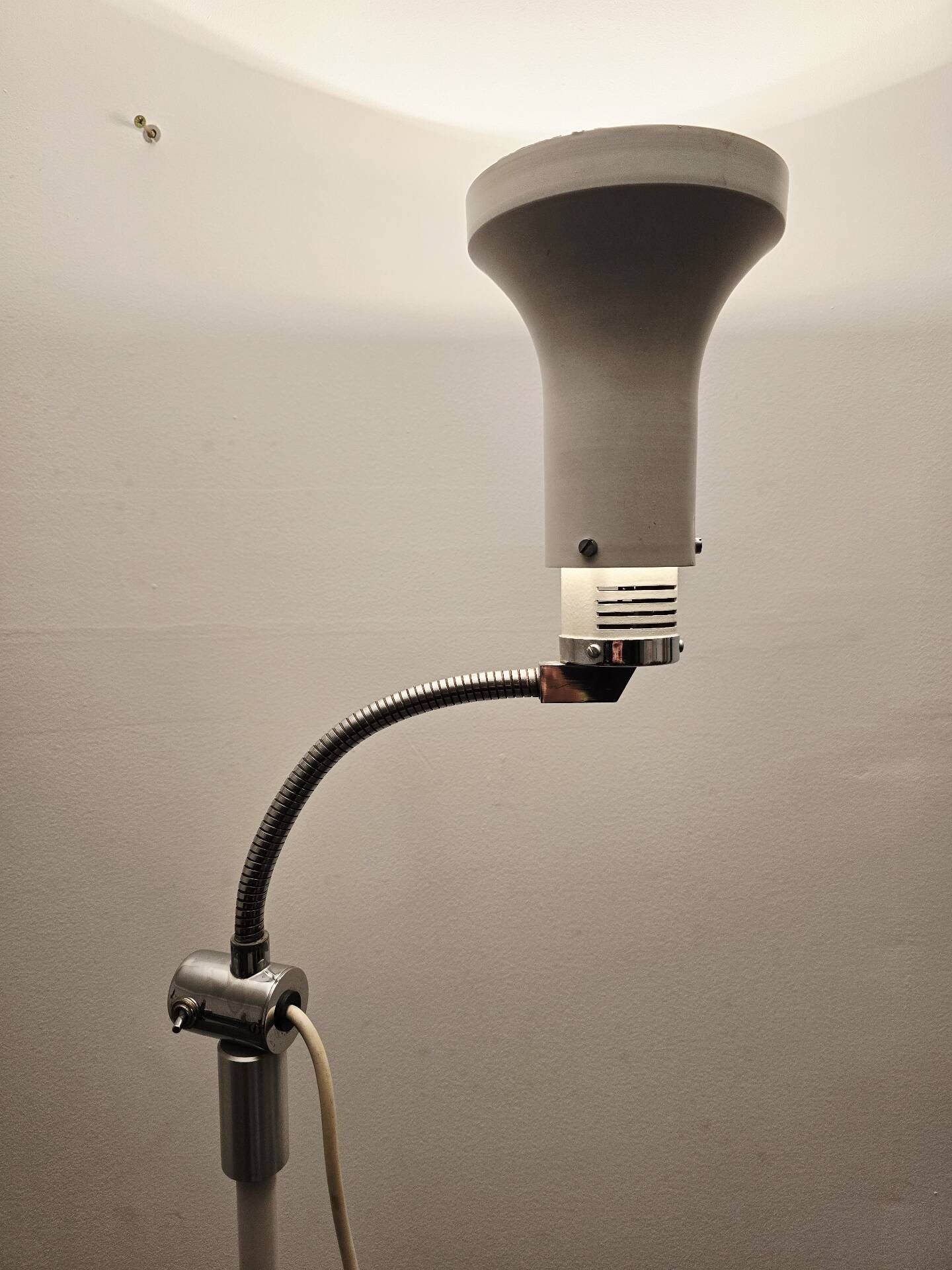 70s Gooseneck Metal Floor Lamp, Adjustable Height Tripod Base