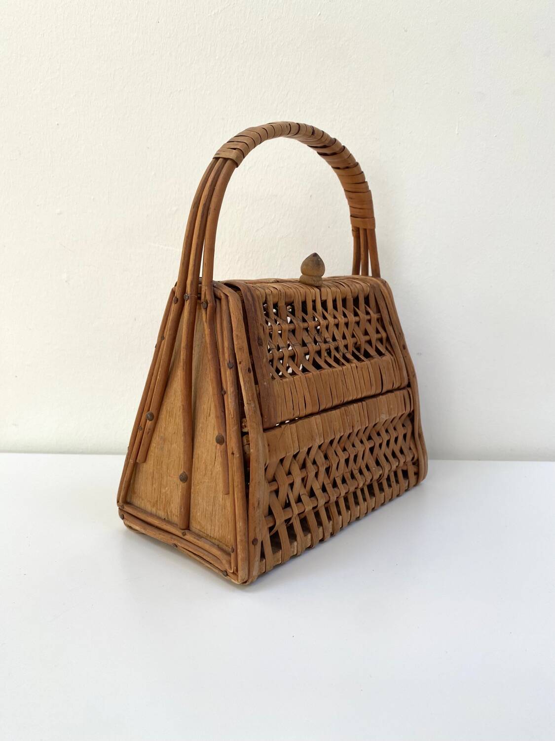 Vintage woven wicker rattan basket