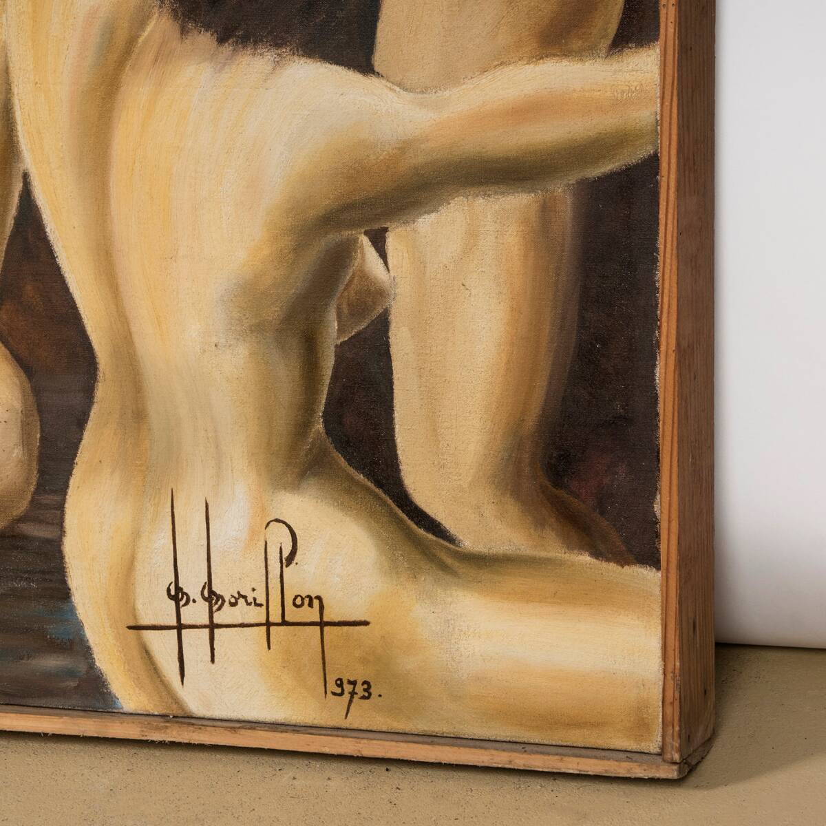 Grande peinture à l'huile "Purgatoire" des années 70