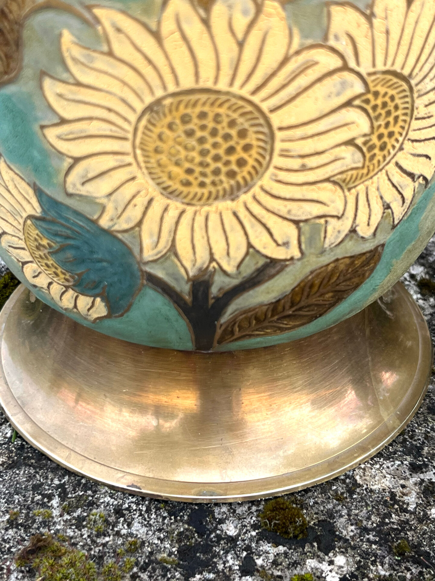 Cloisonne Brass champagne bucket with sunflower relief decoration