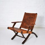 Ecuadorian wood and leather folding chair by Angel Pazmino