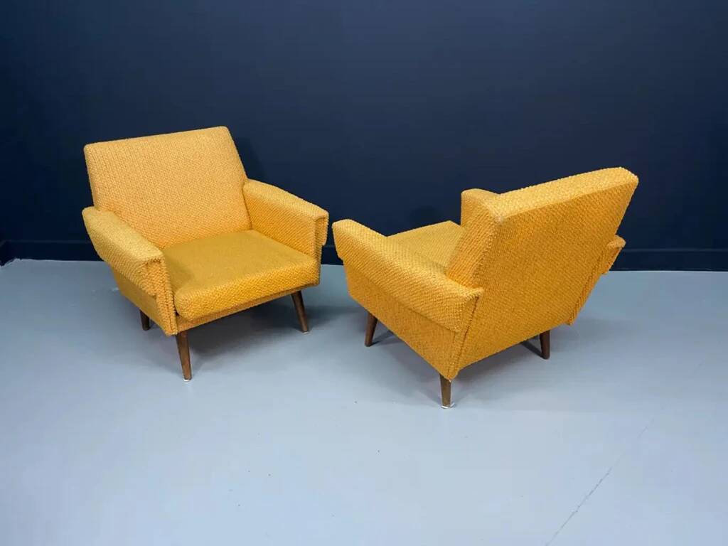 Pair of retro armchairs mid-century upholstered lounge chairs, Central European, mid-20th century