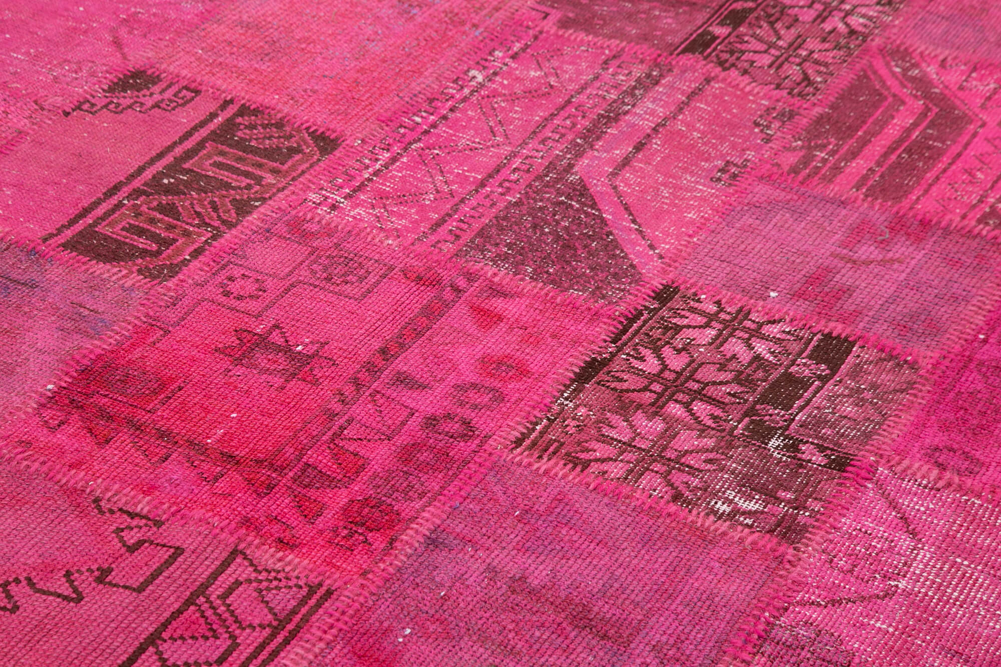 Hand-knotted oriental vintage 207 cm x 299 cm pink patchwork carpet