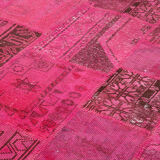 Hand-knotted oriental vintage 207 cm x 299 cm pink patchwork carpet