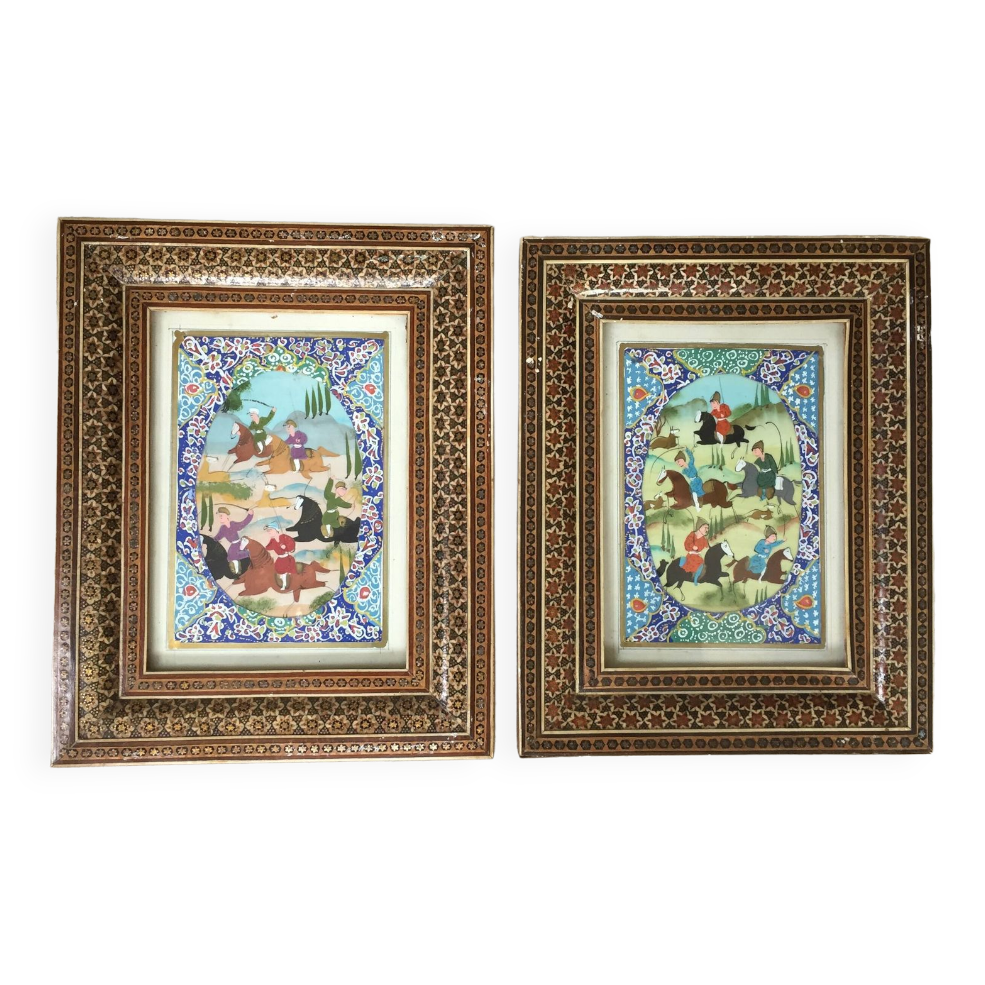 Pair of Persian Khatam paintings
