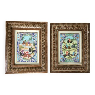 Pair of Persian Khatam paintings