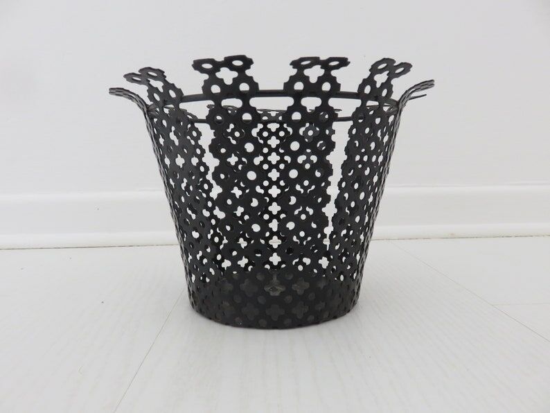 Pot cover in black perforated metal 50/60s
