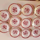 set of 11 vintage soup plates with red flowers