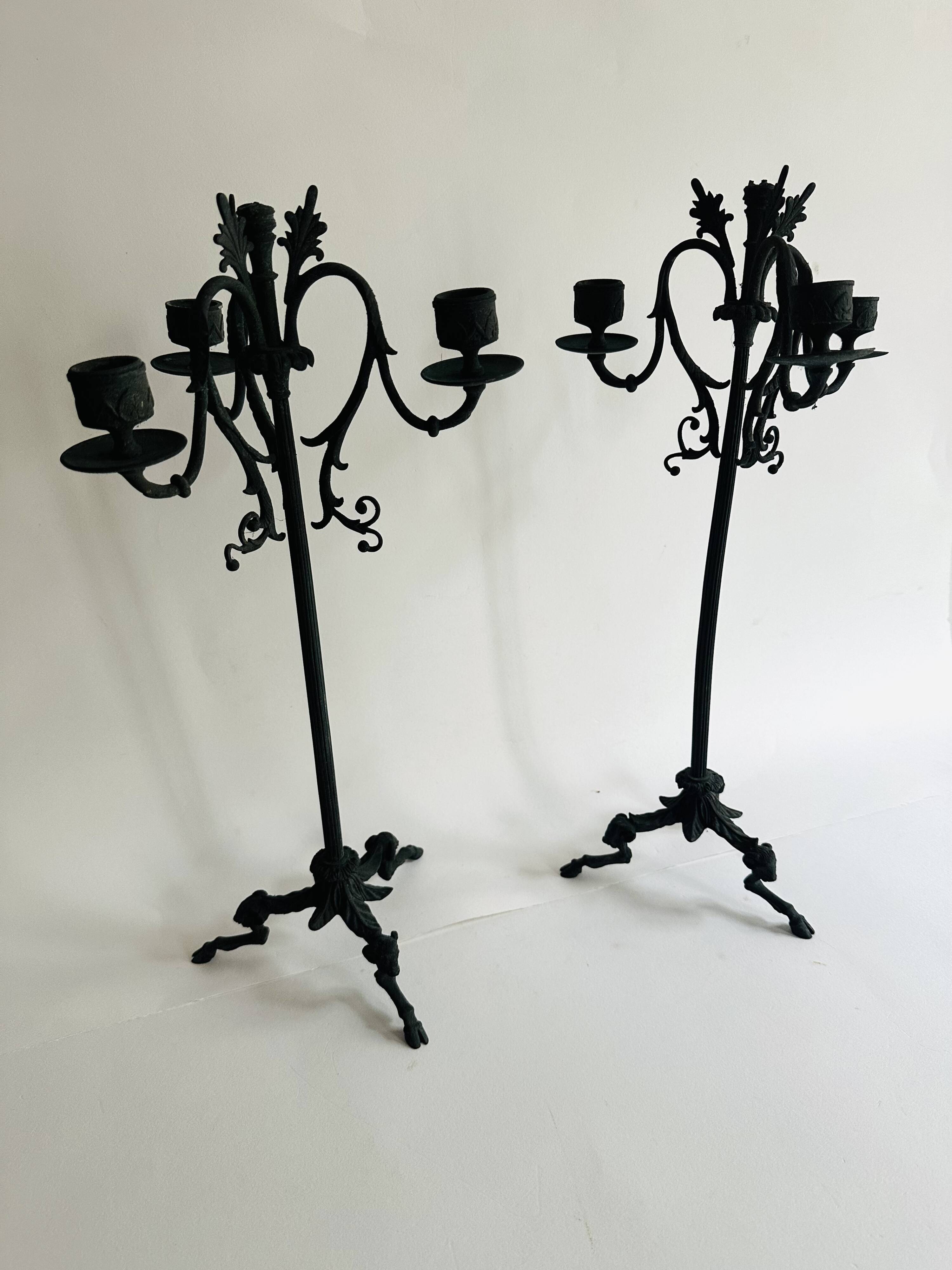 Pair of large Napoleon III candlesticks in patinated bronze