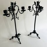 Pair of large Napoleon III candlesticks in patinated bronze