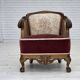 Fauteuil danois des années 1940, en laine tissée, velours, maille, bois de chêne sculpté.