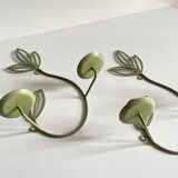 Wall Candle Holder, Green Metal Leaves