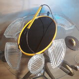 Vintage apero tray, moulded glass, wood and black steel, mirror some natural wear stains.