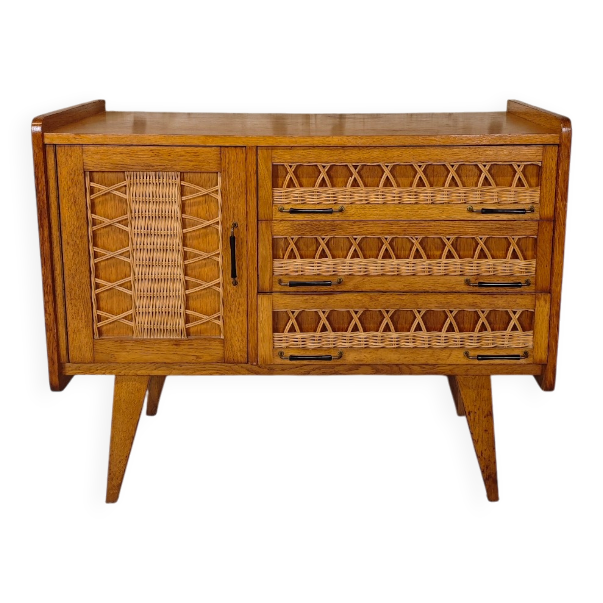 Buffet vintage bois et rotin