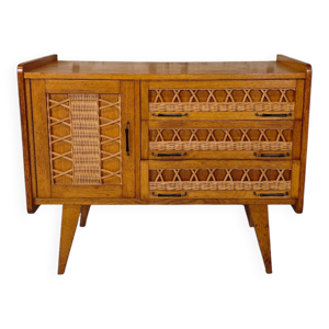 buffet vintage bois et - rotin