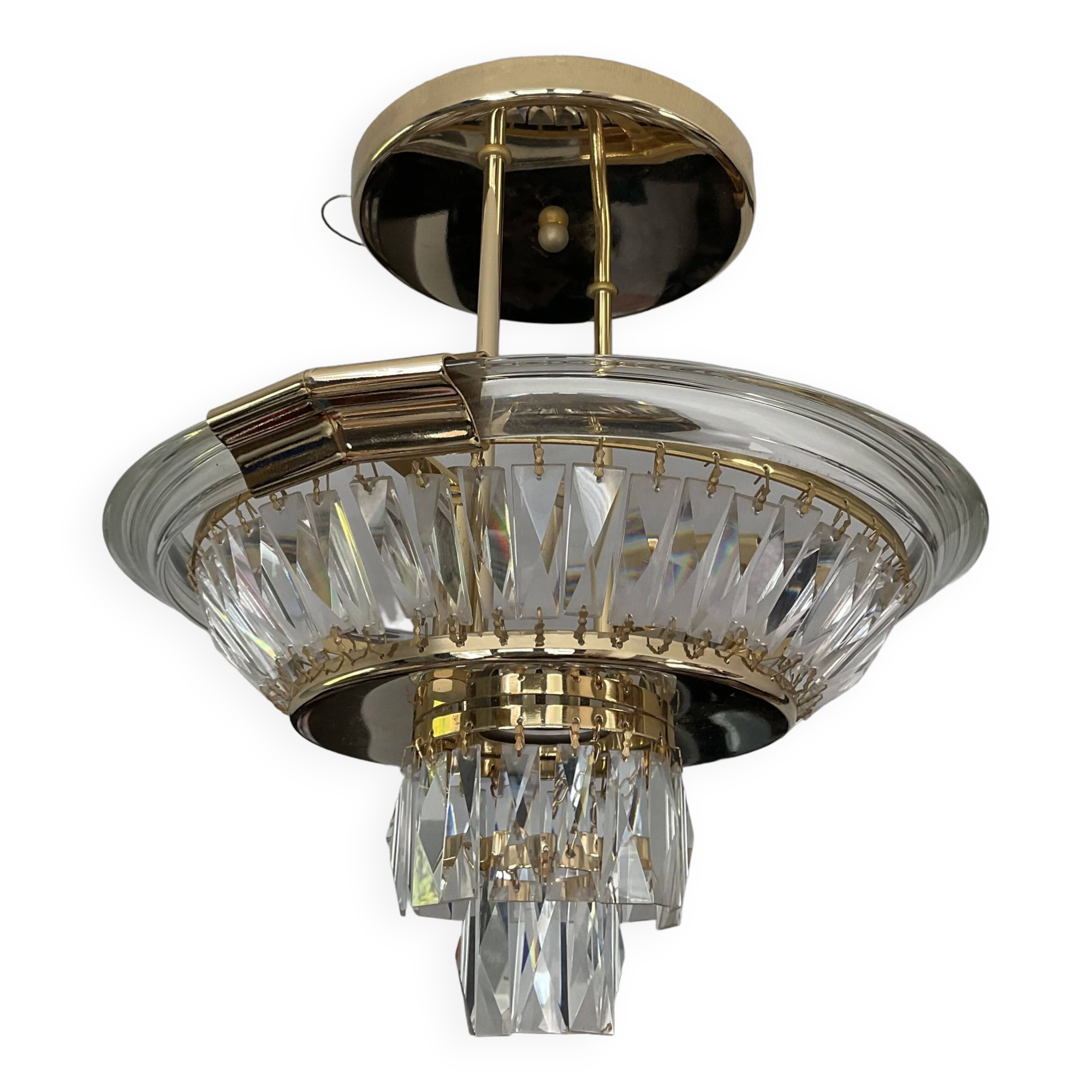 Vintage Bakalowits & Söhne ceiling light in brass and crystal