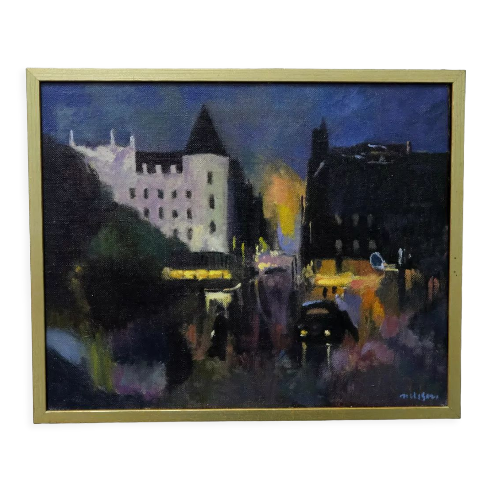 Swedish artist, scandinavian modern city landscape, 1970s, oil on canvas, signed,  framed