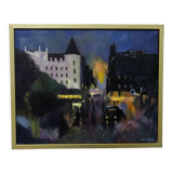 Swedish artist, scandinavian modern city landscape, 1970s, oil on canvas, signed,  framed