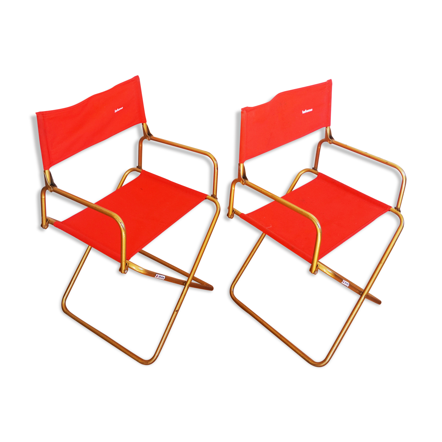 Red vintage pair of lafuma folding chairs