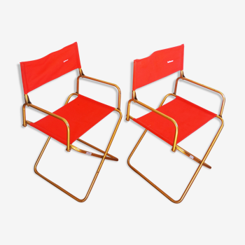 Red vintage pair of lafuma folding chairs
